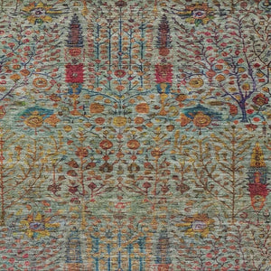 HomeRoots 10' Floral Area Rug in Green, Red & Navy - Washable, Stain-Resistant for Indoor/Outdoor Use! 630308