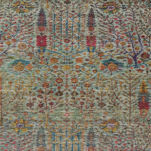 HomeRoots 10' Floral Area Rug in Green, Red & Navy - Washable, Stain-Resistant for Indoor/Outdoor Use! 630308