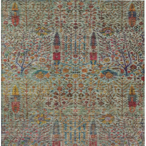HomeRoots 10' Floral Area Rug in Green, Red & Navy - Washable, Stain-Resistant for Indoor/Outdoor Use! 630308