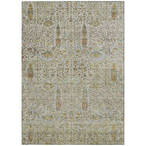 HomeRoots 5' X 8' Linen & Gold Floral Area Rug - Stylish, Washable, Durable for Indoor & Outdoor Spaces 630310
