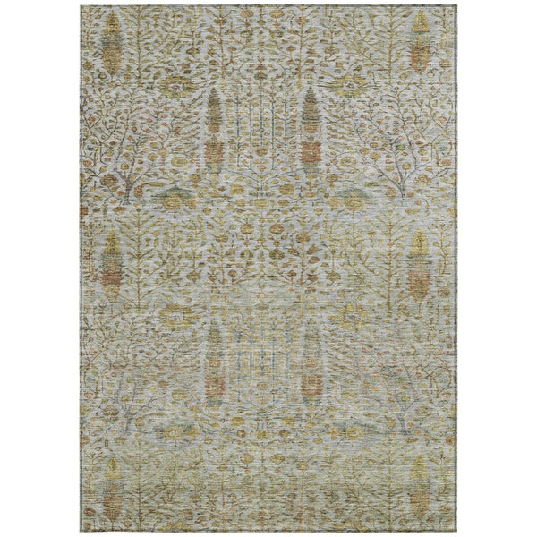 HomeRoots 5' X 8' Linen & Gold Floral Area Rug - Stylish, Washable, Durable for Indoor & Outdoor Spaces 630310