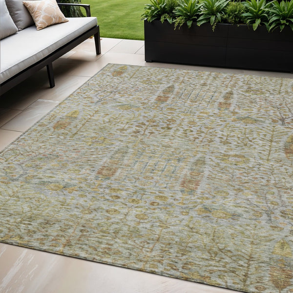 HomeRoots 5' X 8' Linen & Gold Floral Area Rug - Stylish, Washable, Durable for Indoor & Outdoor Spaces 630310