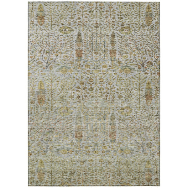 HomeRoots 5' X 8' Linen & Gold Floral Area Rug - Stylish, Washable, Durable for Indoor & Outdoor Spaces 630310