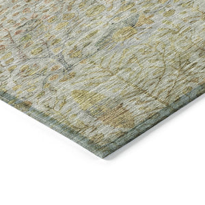 HomeRoots 5' X 8' Linen & Gold Floral Area Rug - Stylish, Washable, Durable for Indoor & Outdoor Spaces 630310