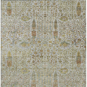 HomeRoots 8' X 10' Linen and Gold Floral Washable Area Rug - Stylish, Durable, Indoor/Outdoor Versatility! 630312