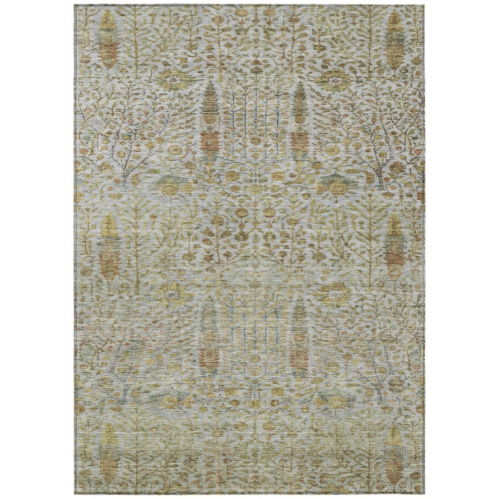 HomeRoots 9' X 12' Elegant Linen and Gold Floral Washable Area Rug - Durable, Stain-Resistant for Indoor/Outdoor Use 630313