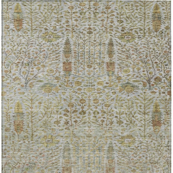 HomeRoots 9' X 12' Elegant Linen and Gold Floral Washable Area Rug - Durable, Stain-Resistant for Indoor/Outdoor Use 630313