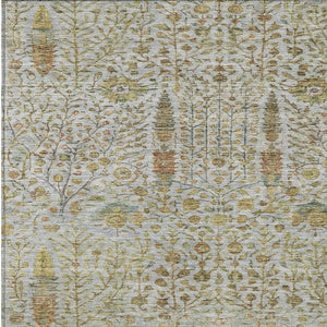 HomeRoots 10' X 14' Elegant Linen & Gold Floral Area Rug - Washable, Durable for Indoors & Outdoors, Stain-Resistant 630314