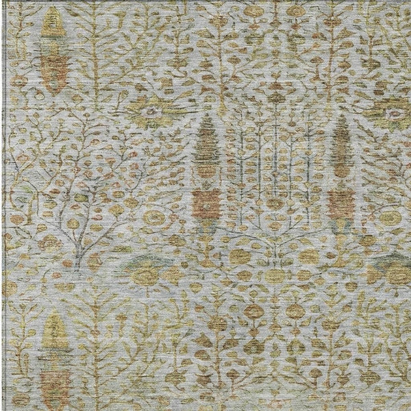 HomeRoots 10' X 14' Elegant Linen & Gold Floral Area Rug - Washable, Durable for Indoors & Outdoors, Stain-Resistant 630314