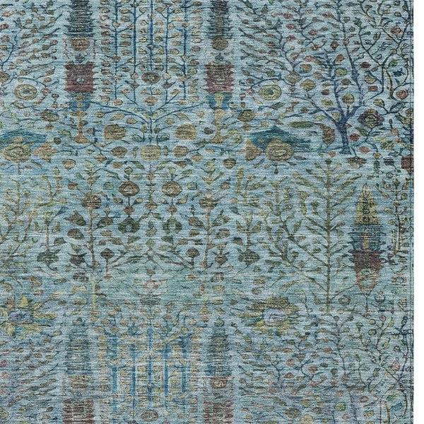 HomeRoots 5' Teal Blue & Aqua Floral Washable Area Rug – Durable Indoor/Outdoor Design for All Spaces 630316