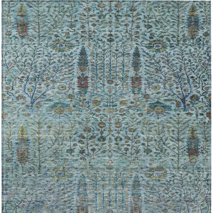 HomeRoots 5' Teal Blue & Aqua Floral Washable Area Rug – Durable Indoor/Outdoor Design for All Spaces 630316