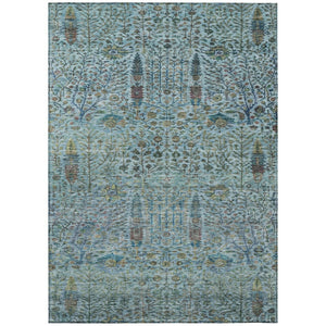HomeRoots 5' Teal Blue & Aqua Floral Washable Area Rug – Durable Indoor/Outdoor Design for All Spaces 630316