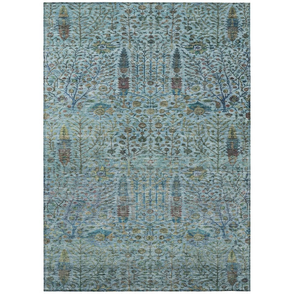 HomeRoots 5' Teal Blue & Aqua Floral Washable Area Rug – Durable Indoor/Outdoor Design for All Spaces 630316
