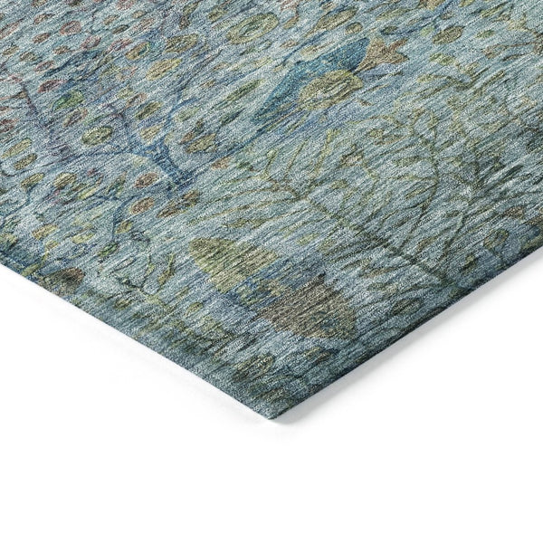 HomeRoots 5' Teal Blue & Aqua Floral Washable Area Rug – Durable Indoor/Outdoor Design for All Spaces 630316