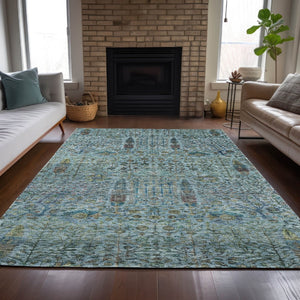HomeRoots 5' Teal Blue & Aqua Floral Washable Area Rug – Durable Indoor/Outdoor Design for All Spaces 630316