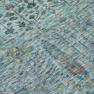 HomeRoots 8' Teal Blue Round Floral Area Rug – Durable, Washable, Indoor/Outdoor Design for Any Space 630317