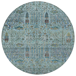 HomeRoots 8' Teal Blue Round Floral Area Rug – Durable, Washable, Indoor/Outdoor Design for Any Space 630317