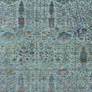 HomeRoots 8' X 10' Teal Blue & Pale Aqua Floral Washable Rug – Perfect for Indoor/Outdoor Coastal Style Living! 630318
