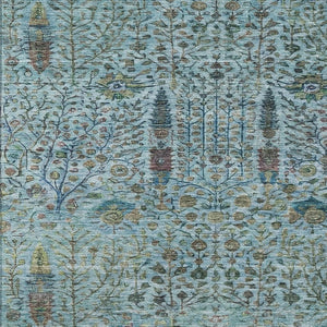 HomeRoots 9' Teal Blue & Pale Aqua Floral Washable Area Rug - Durable, Stylish for Indoor & Outdoor Spaces! 630319