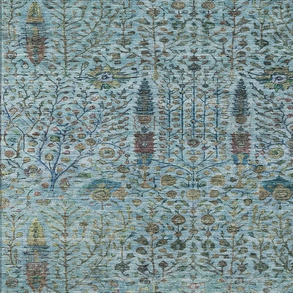 HomeRoots 9' Teal Blue & Pale Aqua Floral Washable Area Rug - Durable, Stylish for Indoor & Outdoor Spaces! 630319