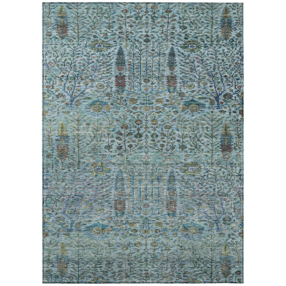 HomeRoots 9' Teal Blue & Pale Aqua Floral Washable Area Rug - Durable, Stylish for Indoor & Outdoor Spaces! 630319