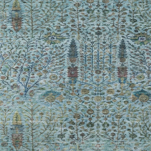 HomeRoots 10' Teal Blue Floral Area Rug - Washable Indoor/Outdoor, Durable, Stain-Resistant, Stylish Design 630320