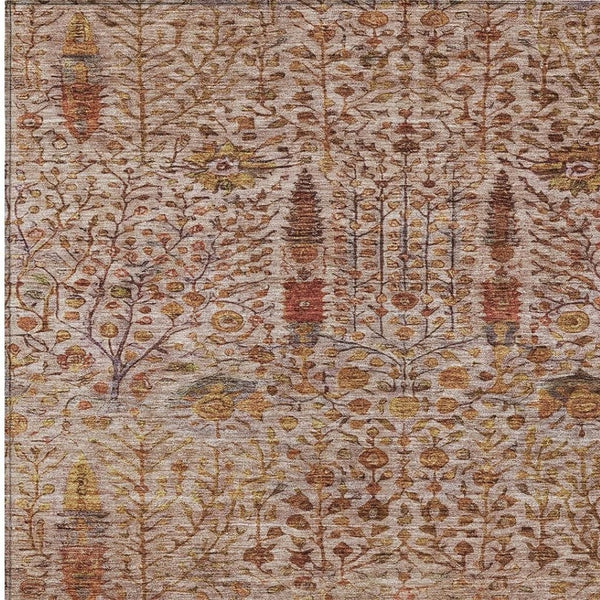 HomeRoots 5' Indoor Outdoor Terra Cotta Floral Area Rug - Durable, Washable, Stylish for High-Traffic Spaces 630322