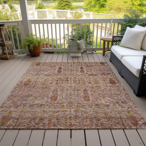 HomeRoots 5' Indoor Outdoor Terra Cotta Floral Area Rug - Durable, Washable, Stylish for High-Traffic Spaces 630322