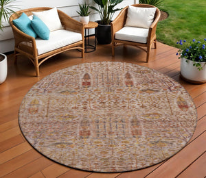 HomeRoots 8' Round Floral Rug in Terra Cotta & Beige - Washable, Durable Indoor/Outdoor Area Carpet for Any Space 630323