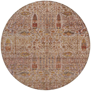 HomeRoots 8' Round Floral Rug in Terra Cotta & Beige - Washable, Durable Indoor/Outdoor Area Carpet for Any Space 630323