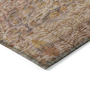 HomeRoots 8' Round Floral Rug in Terra Cotta & Beige - Washable, Durable Indoor/Outdoor Area Carpet for Any Space 630323