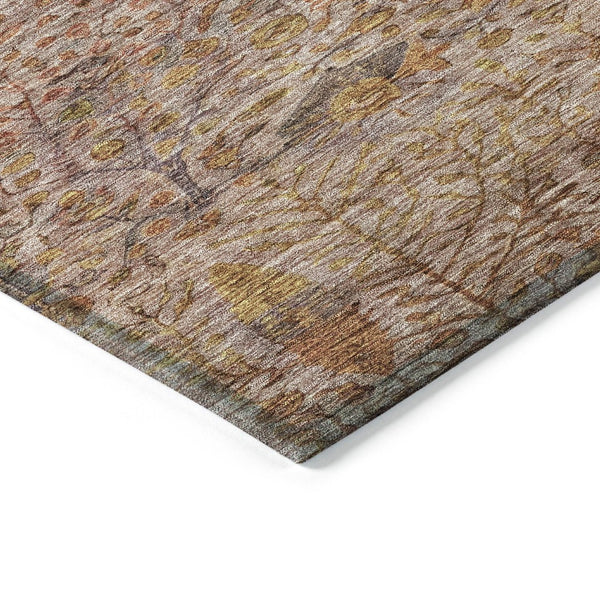 HomeRoots 8' Round Floral Rug in Terra Cotta & Beige - Washable, Durable Indoor/Outdoor Area Carpet for Any Space 630323