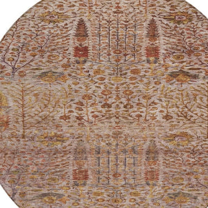 HomeRoots 8' Round Floral Rug in Terra Cotta & Beige - Washable, Durable Indoor/Outdoor Area Carpet for Any Space 630323