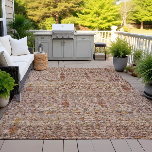 HomeRoots 10' Floral Terra Cotta and Beige Washable Area Rug – Durable Indoor/Outdoor Comfort for High Traffic Spaces 630326