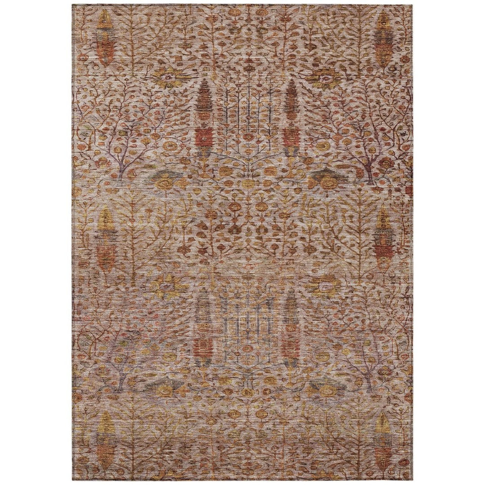 HomeRoots 10' Floral Terra Cotta and Beige Washable Area Rug – Durable Indoor/Outdoor Comfort for High Traffic Spaces 630326