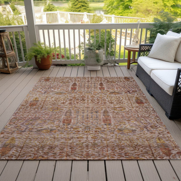 HomeRoots 10' Floral Terra Cotta and Beige Washable Area Rug – Durable Indoor/Outdoor Comfort for High Traffic Spaces 630326