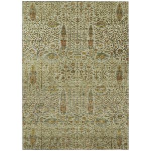 HomeRoots 5' Washable Wheat and Fern Green Floral Area Rug – Stylish Indoor/Outdoor Design for Any Space 630328