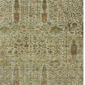 HomeRoots 5' Washable Wheat and Fern Green Floral Area Rug – Stylish Indoor/Outdoor Design for Any Space 630328