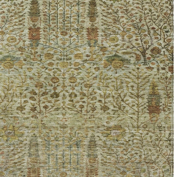 HomeRoots 5' Washable Wheat and Fern Green Floral Area Rug – Stylish Indoor/Outdoor Design for Any Space 630328
