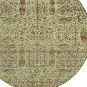 HomeRoots 8' Wheat and Fern Green Round Floral Rug – Durable, Washable Design for Indoor and Outdoor Spaces 630329