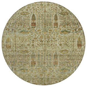 HomeRoots 8' Wheat and Fern Green Round Floral Rug – Durable, Washable Design for Indoor and Outdoor Spaces 630329