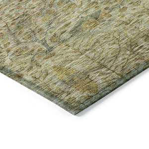 HomeRoots 8' Wheat and Fern Green Round Floral Rug – Durable, Washable Design for Indoor and Outdoor Spaces 630329