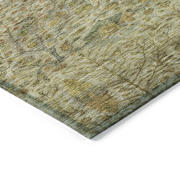 HomeRoots 8' Wheat and Fern Green Round Floral Rug – Durable, Washable Design for Indoor and Outdoor Spaces 630329