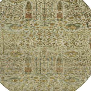 HomeRoots 8' Wheat and Fern Green Round Floral Rug – Durable, Washable Design for Indoor and Outdoor Spaces 630329