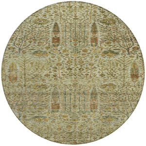 HomeRoots 8' Wheat and Fern Green Round Floral Rug – Durable, Washable Design for Indoor and Outdoor Spaces 630329