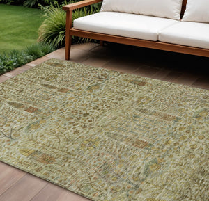 HomeRoots 8' X 10' Washable Floral Area Rug in Wheat and Fern Green – Durable, Stylish for Indoor & Outdoor Use 630330