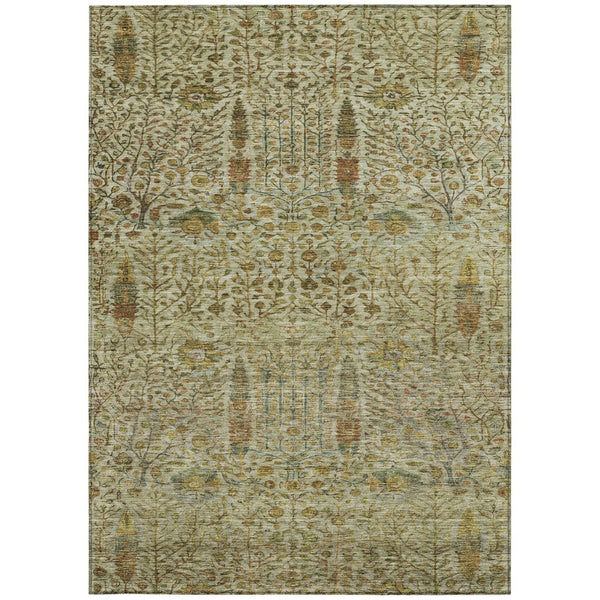 HomeRoots 8' X 10' Washable Floral Area Rug in Wheat and Fern Green – Durable, Stylish for Indoor & Outdoor Use 630330