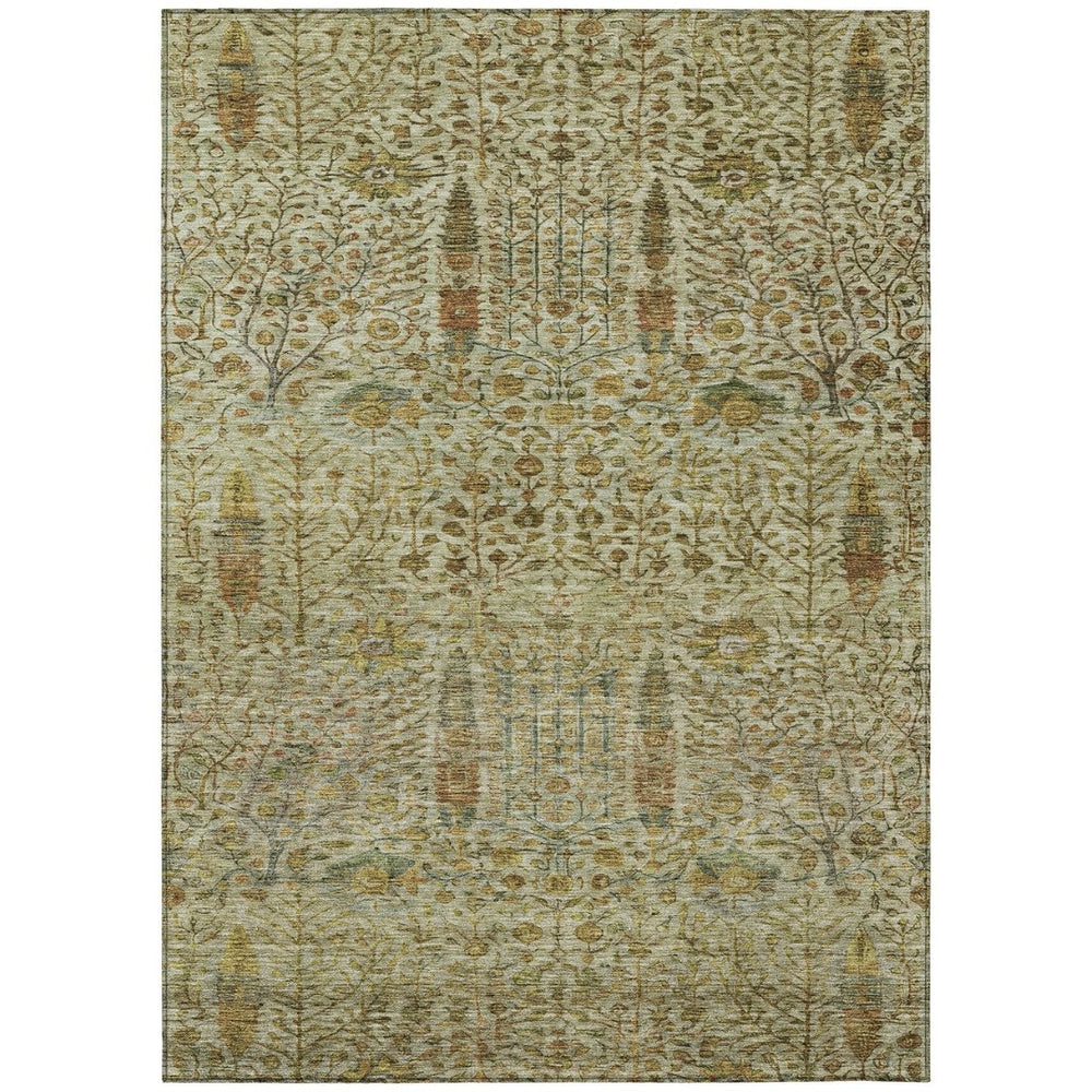 HomeRoots 10' Indoor Outdoor Floral Area Rug - Washable Wheat & Fern Green, Durable, Stain-Resistant Design 630332