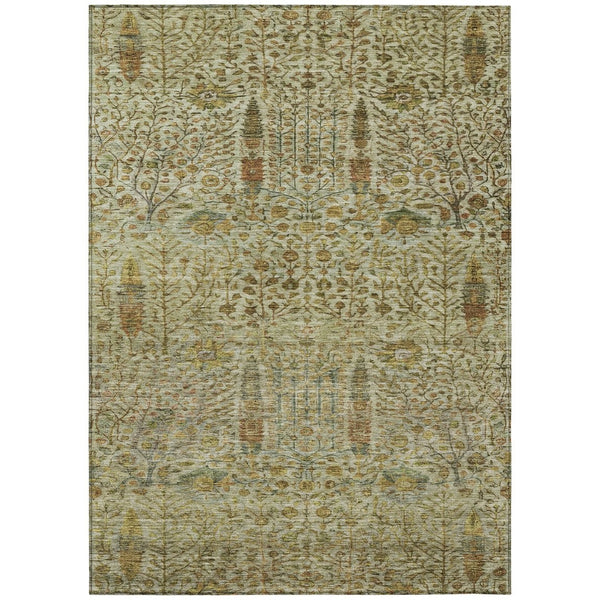HomeRoots 10' Indoor Outdoor Floral Area Rug - Washable Wheat & Fern Green, Durable, Stain-Resistant Design 630332