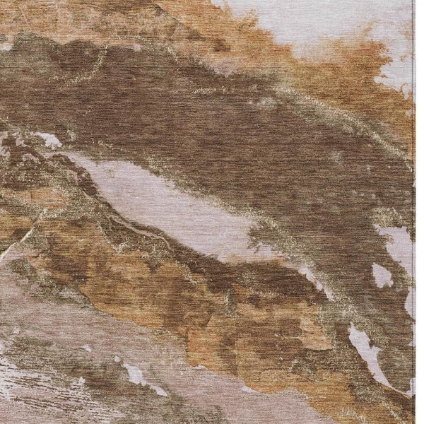 HomeRoots 5' Abstract Brown and Silver Washable Area Rug for Indoor and Outdoor Use - Durable and Stylish 630334
